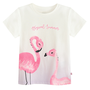 White T-shirt with flamingo print