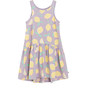 Purple sleeveless dress with lemons print