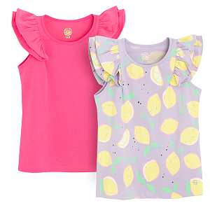 Pink and lilac with lemons sleeveless T-shirt- 2 pack