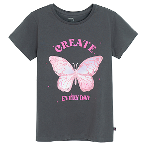 Black short sleeve T-shirt with butterfly print CREATE EVERYDAY