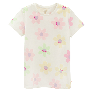 White T-shirt with big flowers print