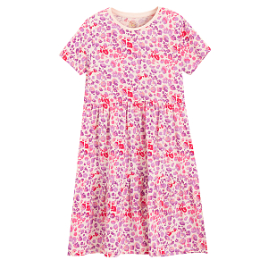 Long short sleeve dress with pink prints