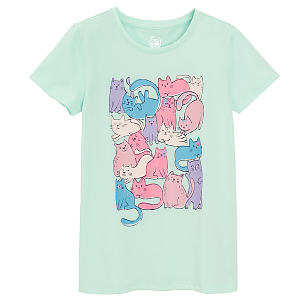 Mint T-shirts with cats print