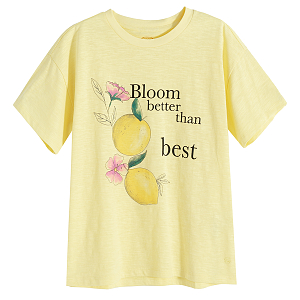 Yellow T-shirt with flowers and lemons print- Bloom better than best