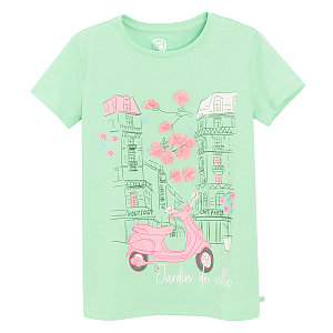 Mint T-shirt with vespa in city print