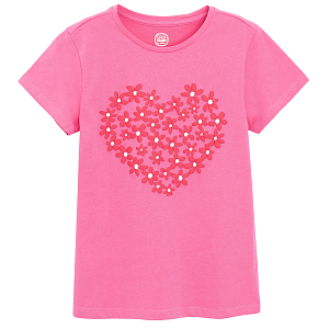 Pink T-shirt with heart made of flowers print