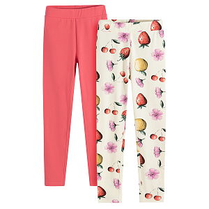 Pink and ecru with fruits print leggings- 2 pack