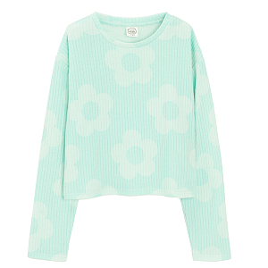 Green long sleeve blouse with big flowers print
