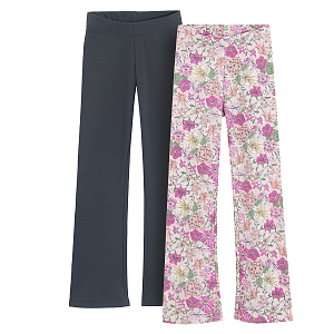 Grey and pink floral jeggings- 2 pack
