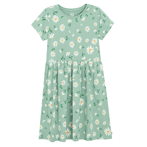 Green short sleeve dress with daisies print