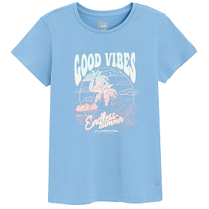 Blue T-shirt with Good Vibes print
