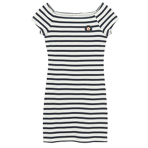 White and blue stripes short sleeve dress
