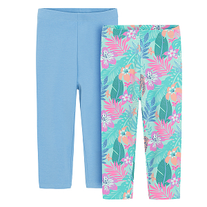 Green with leaves print and blue leggings- 2 pack