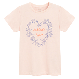 Peach T-shirt with sea world In a hear shape print Seaside Lover