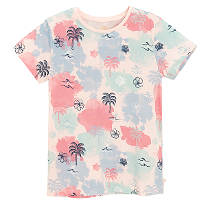 Pink T-shirt with seaside prints