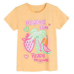 Light orange T-shirt with fruits print