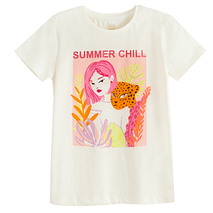 White T-shirt with Summer Vibes print