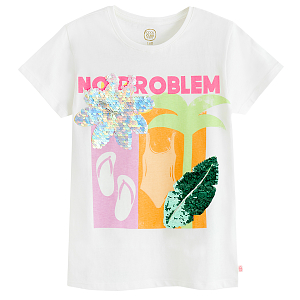 White T-shirt with No problem and summer print
