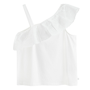 White one shoulder blouse with ruffle