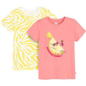 Yellow and white and pink with banana print T-shirts- 2 pack