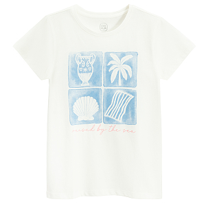 Μπλούζα κοντομάνικη λευκή με στάμπα RAISED BY THE SEA