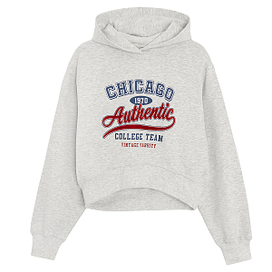 Φούτερ γκρι ανοιχτό με κουκούλα και στάμπα Chicago Authentic