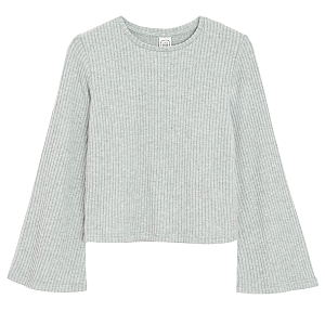 Μπλούζα  crop top γκρι ανοιχτό μακρυμάνικη  με φαρδιά μανίκια