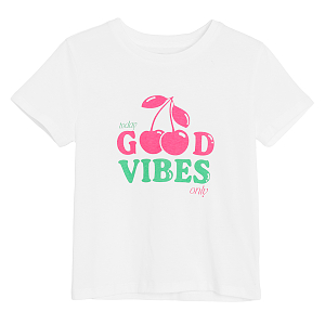 Μπλούζα κοντομάνικη λευκή με στάμπα THE GOOD VIBES