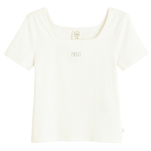 Μπλούζα κοντομάνικη λευκή με στάμπα PARIS με στρας