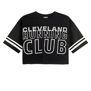 Μπλούζα κοντομάνικη μαύρη crop CLEVELAND RUNNING CLUB