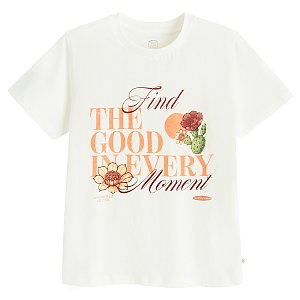 Μπλούζα κοντομάνικη λευκή με στάμπα FIND THE GOOD IN EVERY MOMENT