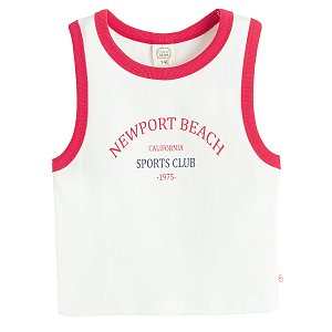 Μπλούζα αμάνικη λευκή με στάμπα NEWPORT BEACH