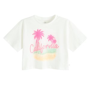 Μπλούζα κοντομάνικη crop λευκή με στάμπα CALIFORNIA
