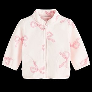 Ζακέτα fleece ροζ με φερμουάρ και στάμπα φιογκάκια