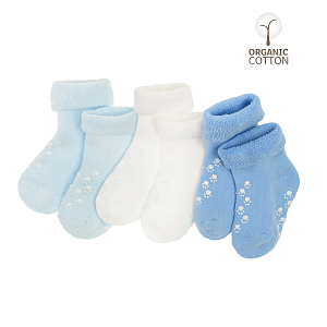 White light blue blue organic cotton anti slip socks 3-pack