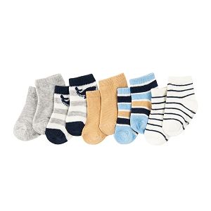 Κάλτσες 5 ζεύγη γκρι, λευκές, γαλάζιες, καφέ με ρίγες