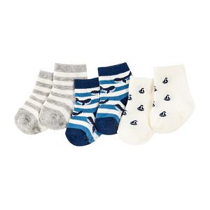 striped with wales and ships print socks 3-pack