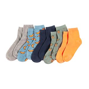 Monochrome and monochrome with fruit print socks 5-pack