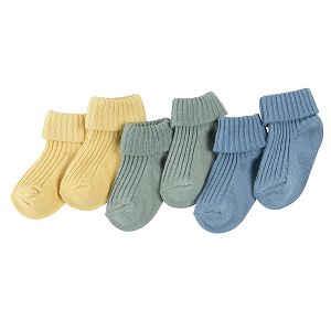 Κάλτσες 3 ζεύγη κίτρινο πράσινο μπλε με γραμμές