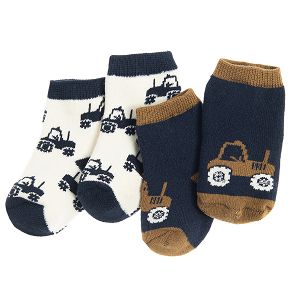 Brown and blue socks with trucks print - 2 pack