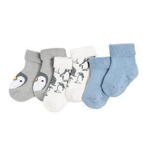Κάλτσες 3 ζεύγη γαλάζιο γκρι λευκό με στάμπα πιγκουίνους