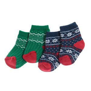 Κάλτσες 2 τμχ αντιολισθητικές πράσινο και μπλε με χριστουγεννιάτικα σχέδια