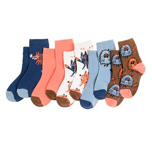 Κάλτσες 5 τμχ πολύχρωμες με στάμπα κάστορες