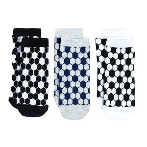 Black grey and white socks 3 pack