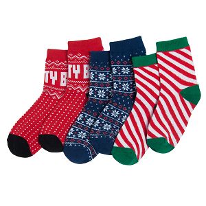 Κάλτσες 3 τμχ πράσινο κόκκινο μπλε με χριστουγεννιάτικα σχέδια