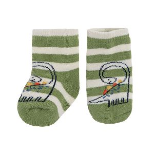 Green stripes with dinosaur print socks