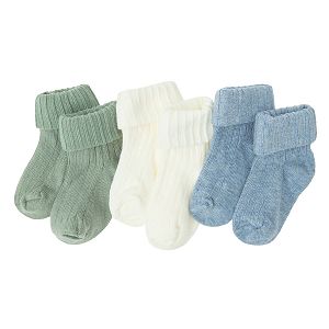 Κάλτσες 3 ζεύγη πράσινο, λευκές και γαλάζιες