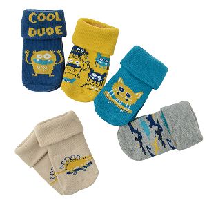 Socks with funny mosters print- 5 pack