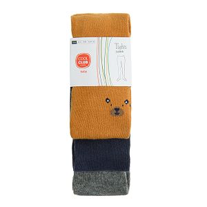 Grey, blue and orange tights- 3 pack