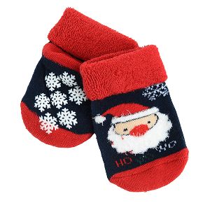 Blue and red socks with Santa Claus print Ho Ho Ho